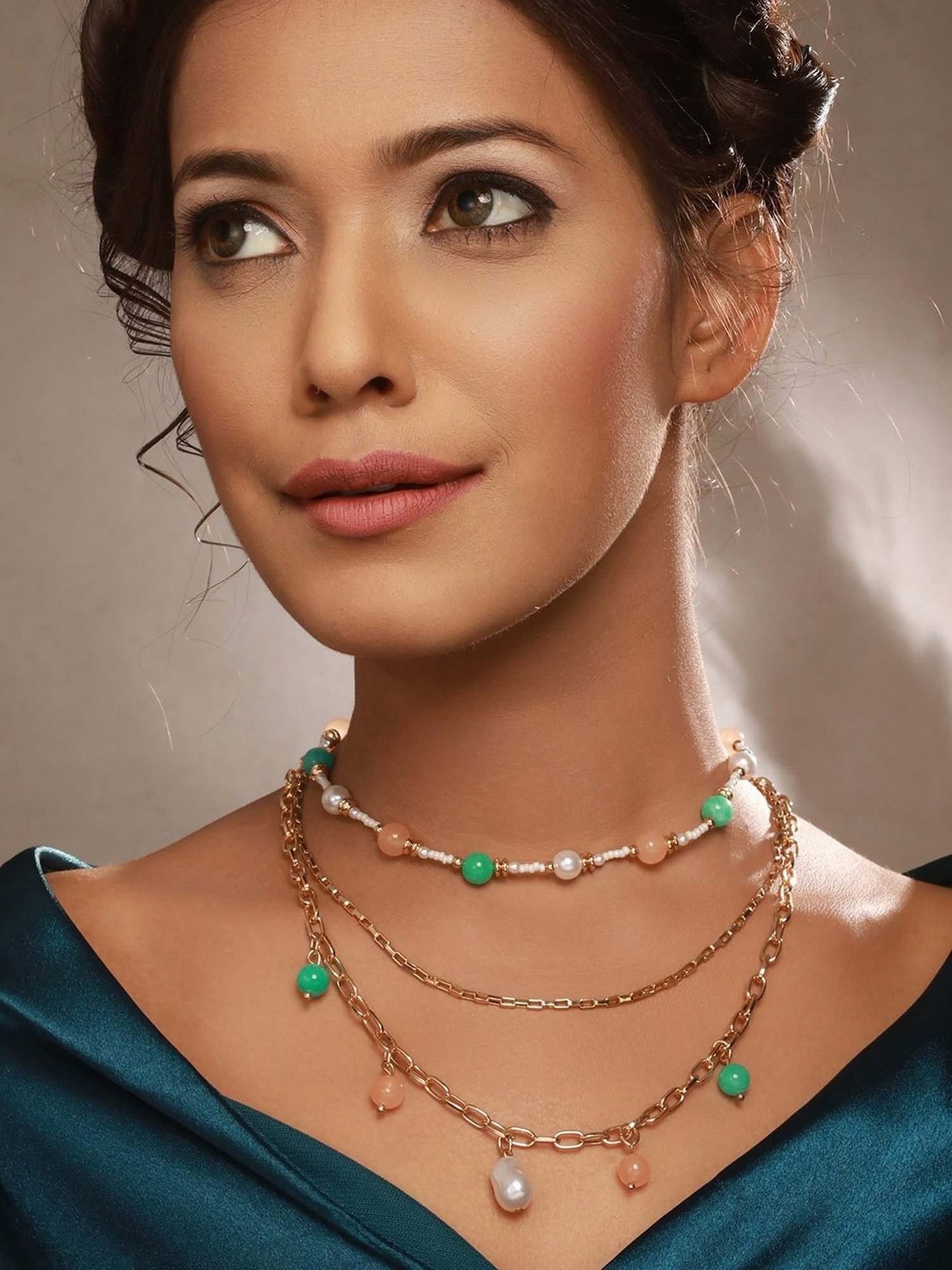 Aatmana Gold Plated & Multicolored Pearl Layered Necklace
