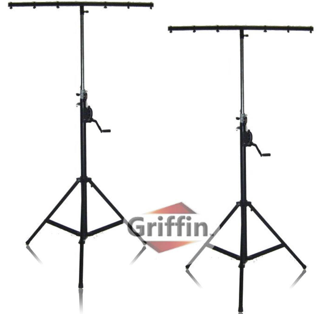 Crank Up Light Stands (2 Pack) Stage Lighting Truss System by GRIFFIN | Portable Speaker Tripod Platform Rig | Adjustable Trussing DJ Booth Kit | T Bar Mount for Can Lights | Music Equipment Package