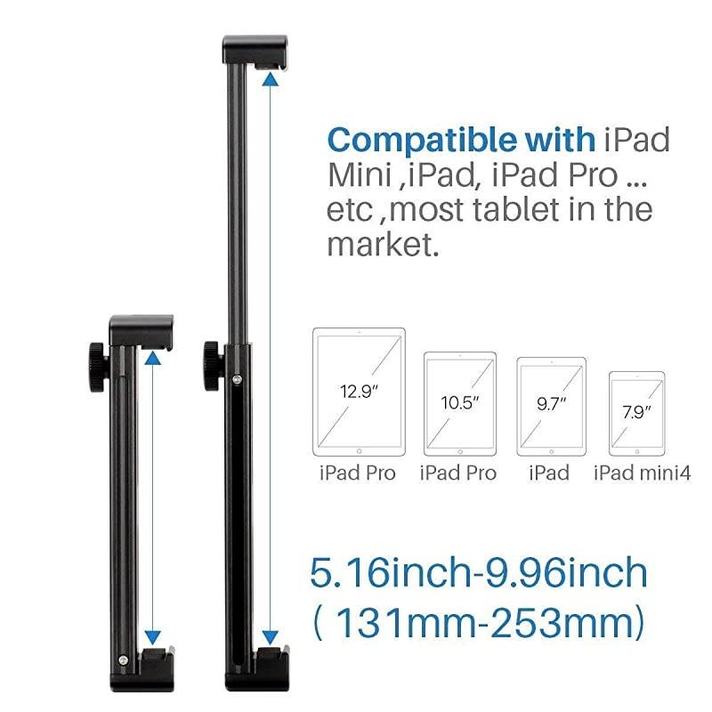 Aluminum Tripod Mount Tablet Clamp Holder for iPads 7.9"~12.9" for iPad Mini for iPad Pro etc
