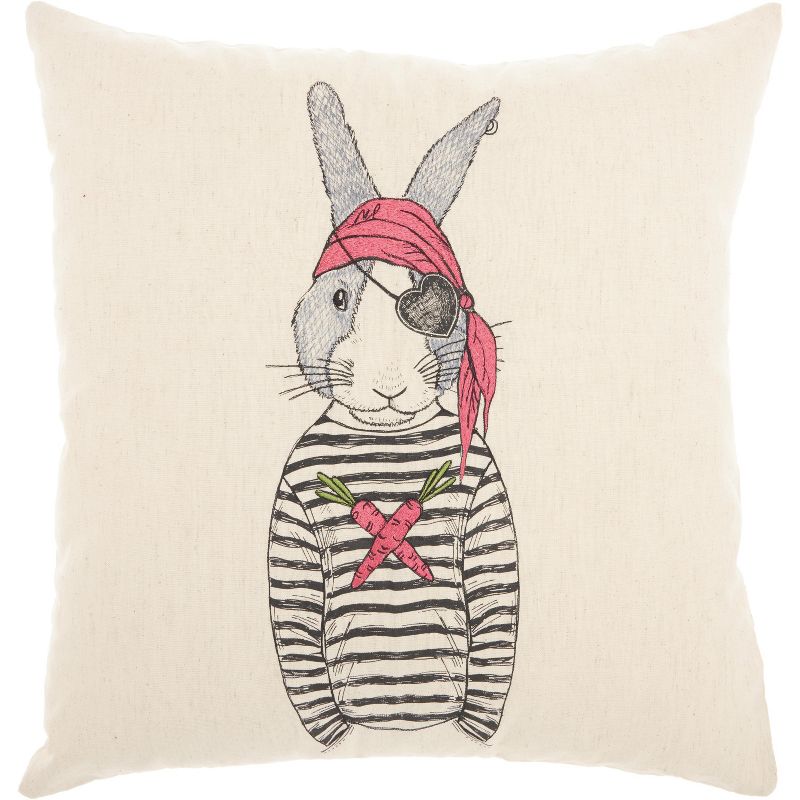 Mina Victory Trendy, Hip, & New Age Pirate Rabbit Natural Throw Pillow - 18" x 18"