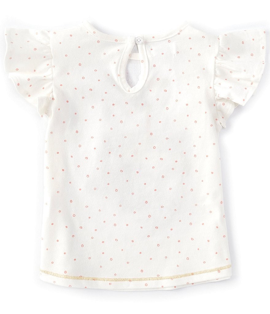 Mud Pie Baby Girls 12-18 Months Flutter-Sleeve First Birthday Dotted Tee