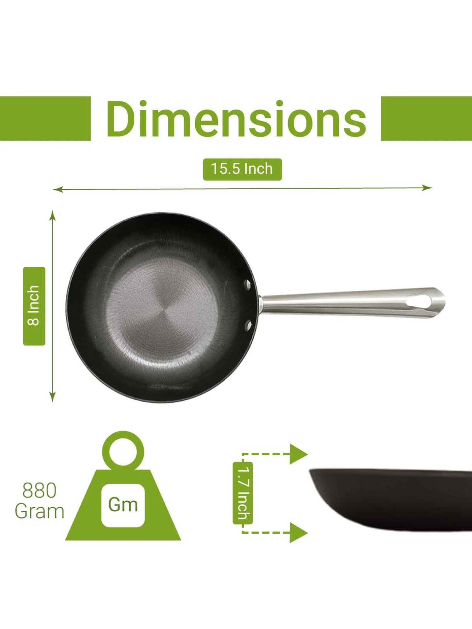 Femora Black Cast Iron Preseasoned Non Toxic And Coating Free Fry Pan With Tough Handle (20 cm)