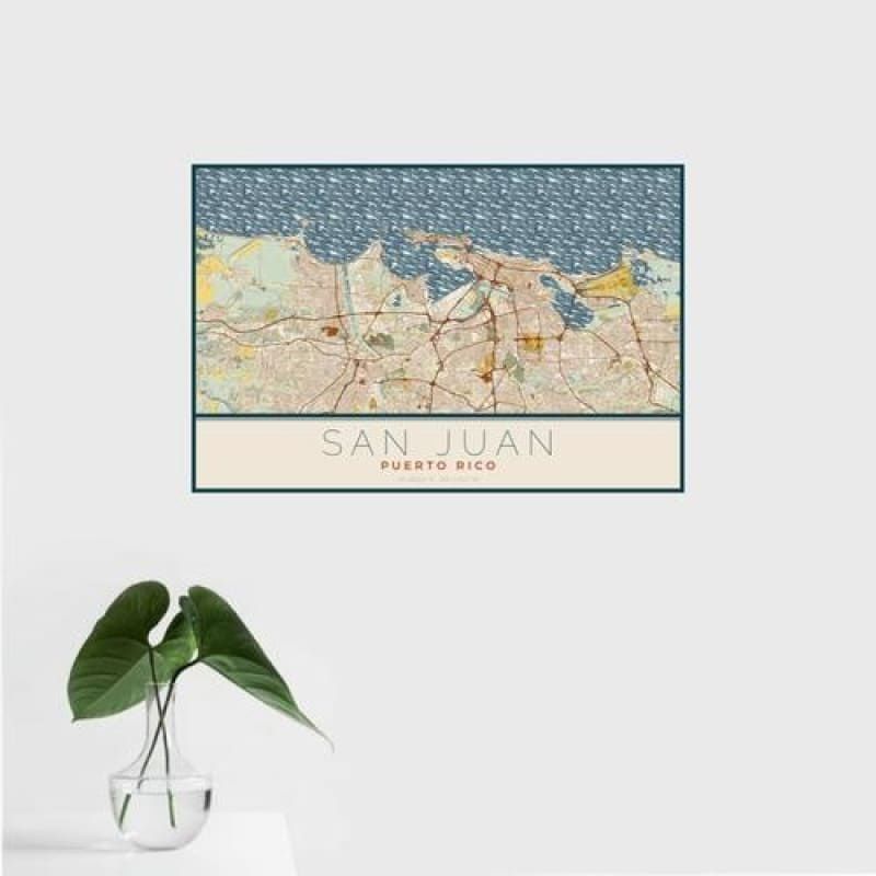 San Juan - Puerto Rico Map Print in Woodblock