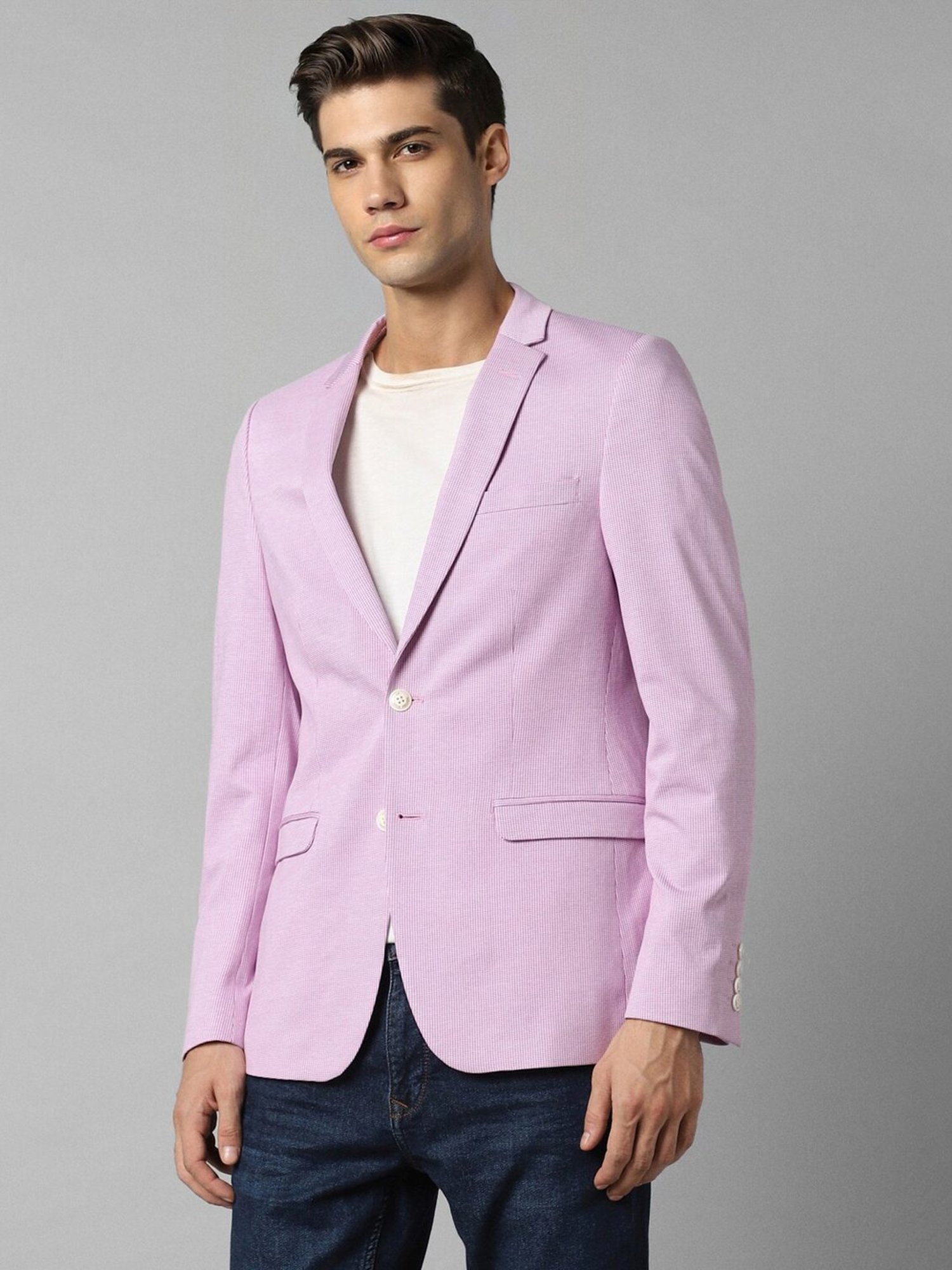 Louis Philippe Pink Cotton Slim Fit Checks Blazer