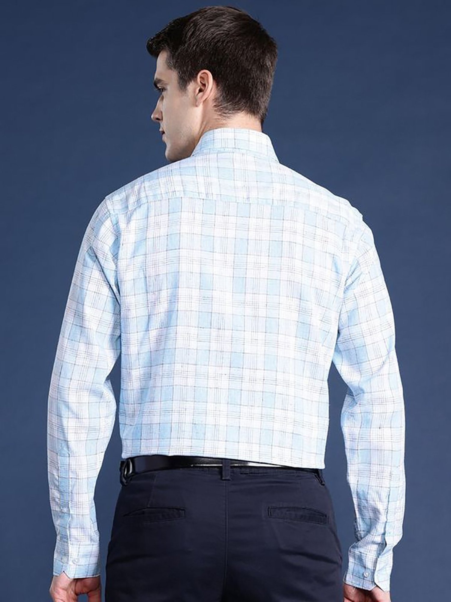 Hancock Blue Slim Fit Checks Shirts