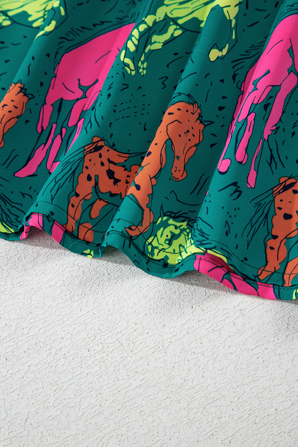 Black Leopard Patchwork Split Neck Ruffle Plus Size Dress