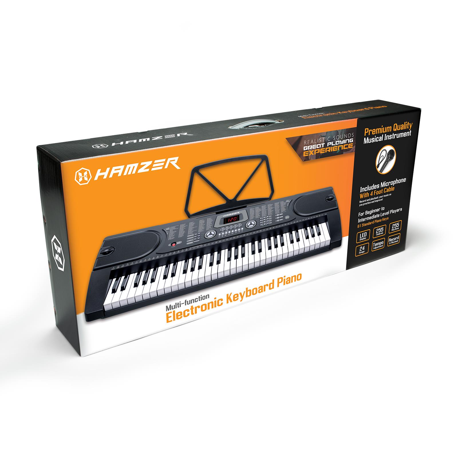Hamzer 61-Key Digital Music Piano Keyboard - Portable Electronic Musical Instrument - with Microphone and Sticker Sheet