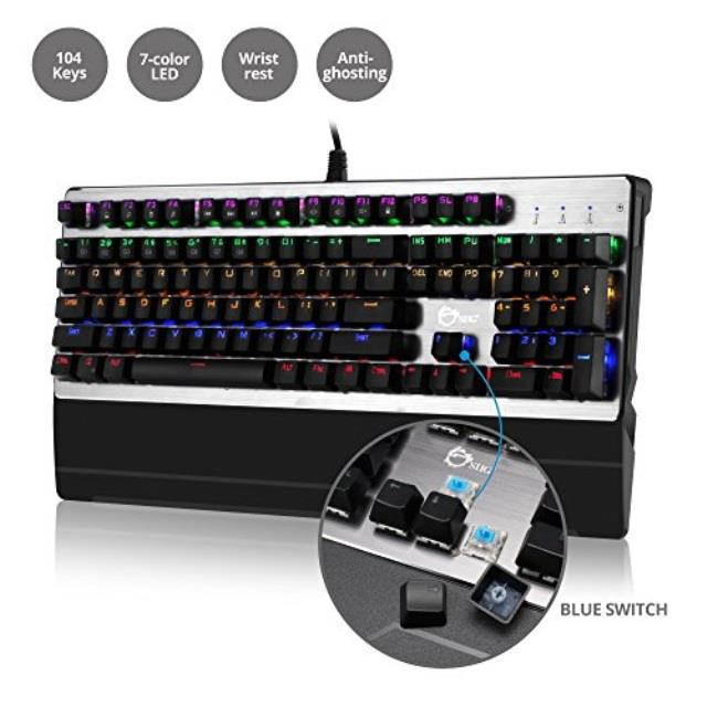 SIIG USB Wired Mechanical Gaming Keyboard With 7 Color LED Backlit