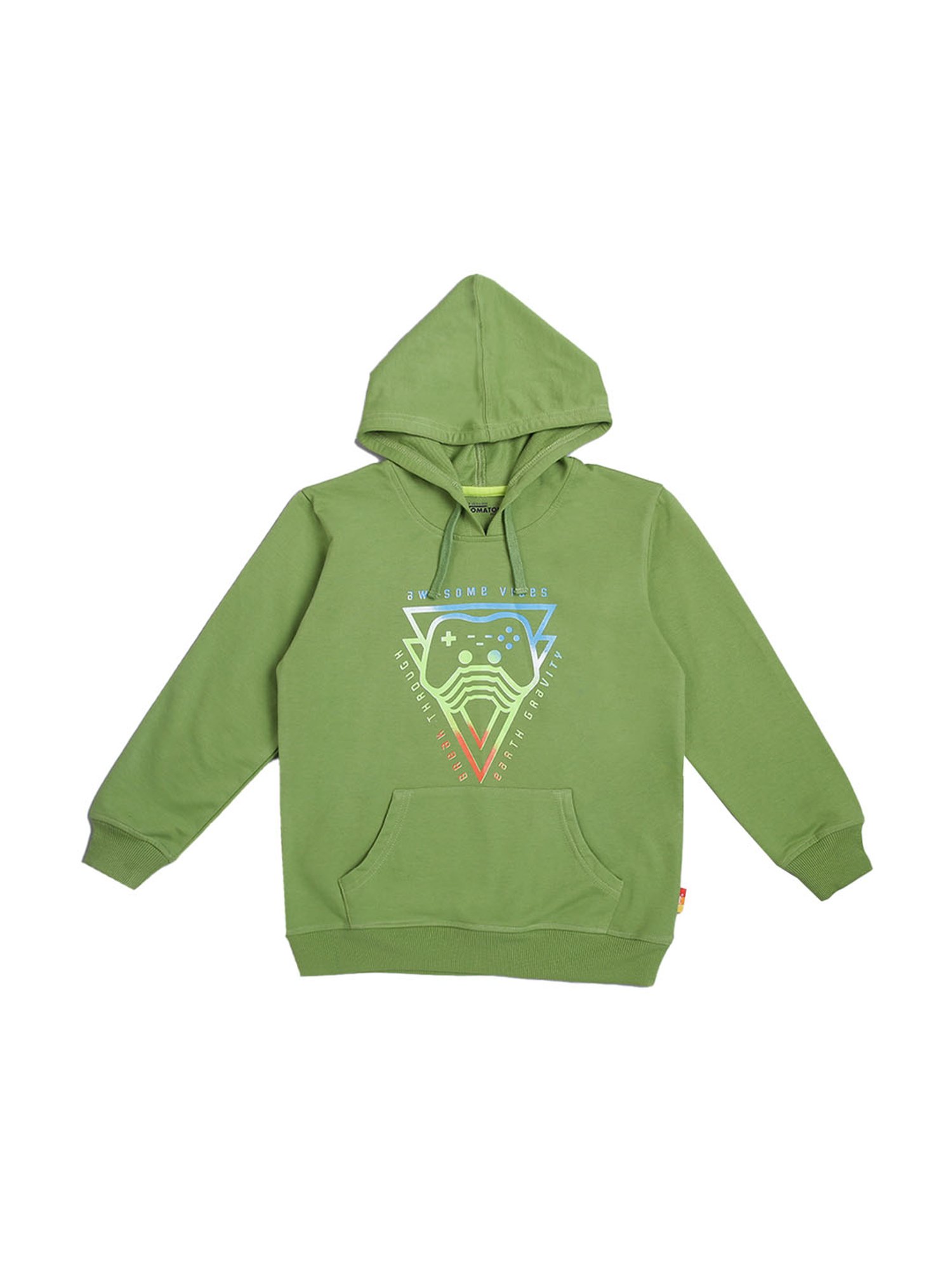 Li'l Tomatoes Kids Olive Printed Hoodie