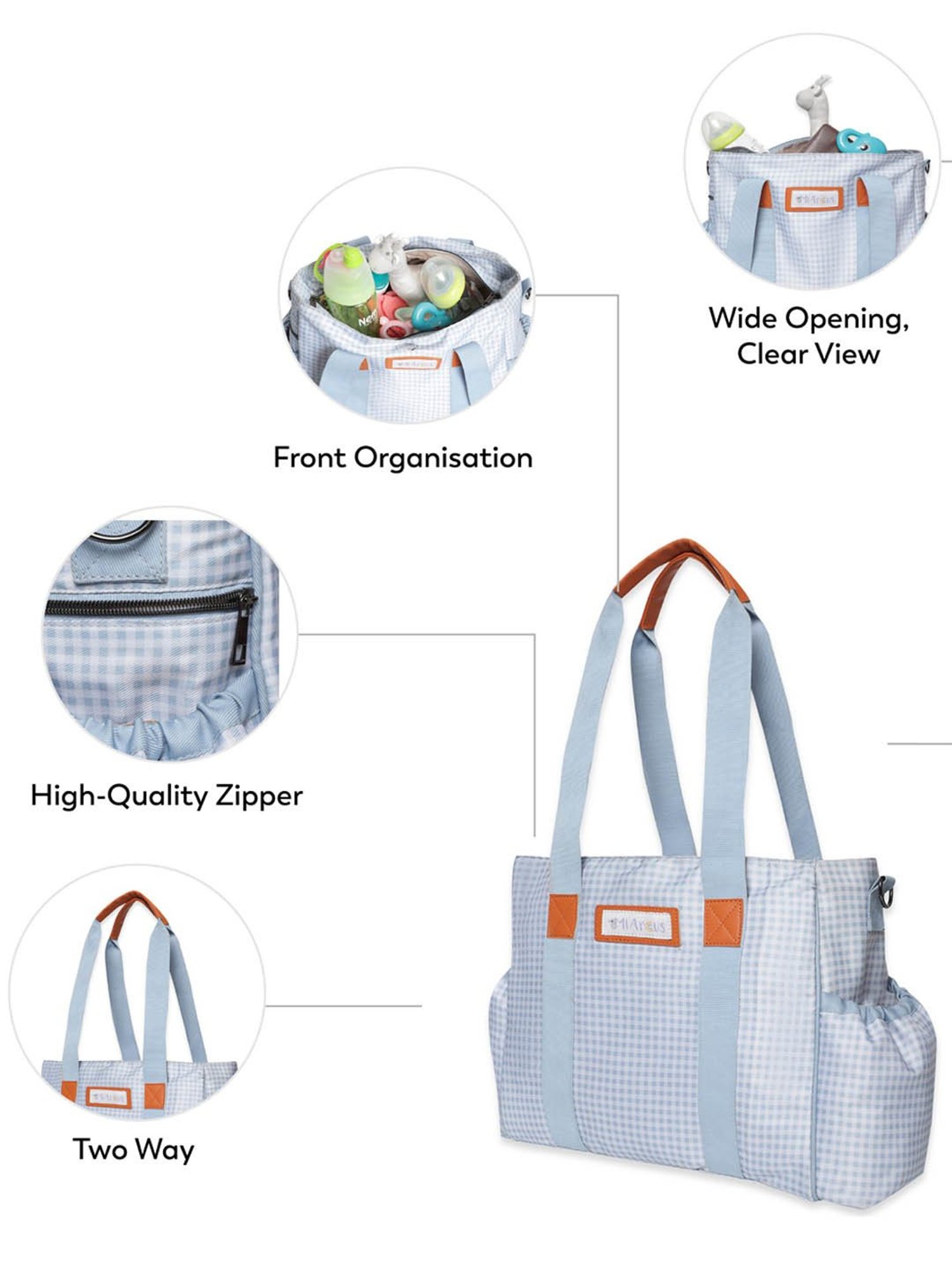 MiArcus Blue Gingham Check Print Diaper Bag