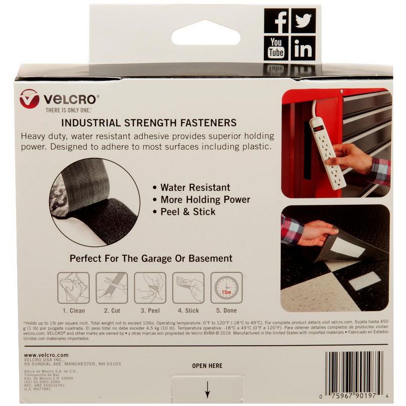 VELCRO Brand Hook and Loop Industrial Strength Tape Roll, 15 Feet x 2 Inches, Black