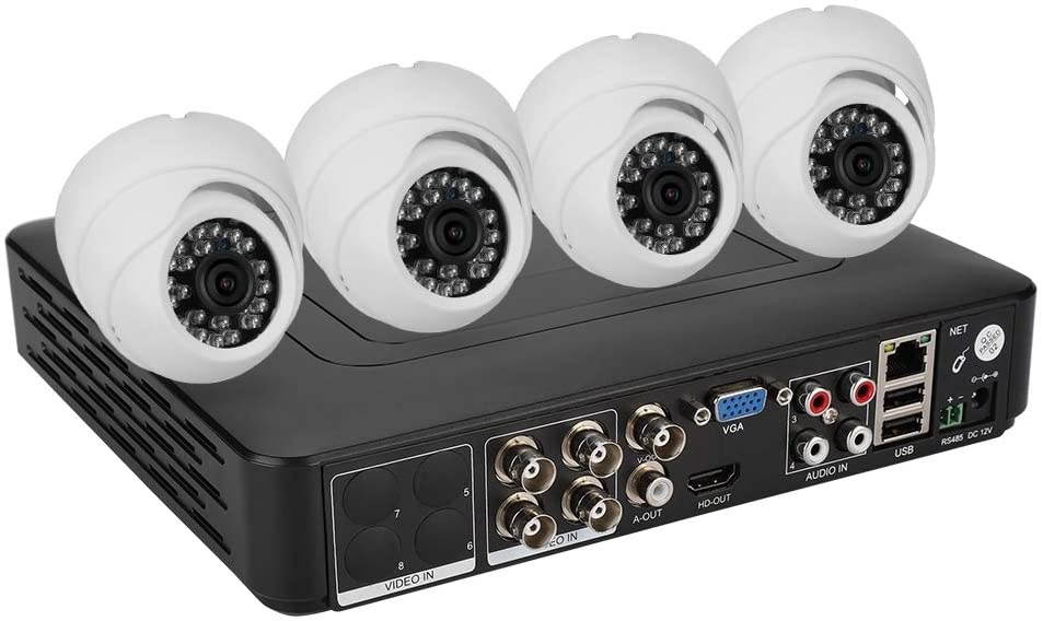 ?April Gift?Home Security Systems, 4CH Security Camera, Kit AHD Video Monitoring 720P for Supermarkets Shops(100-240V European standard)