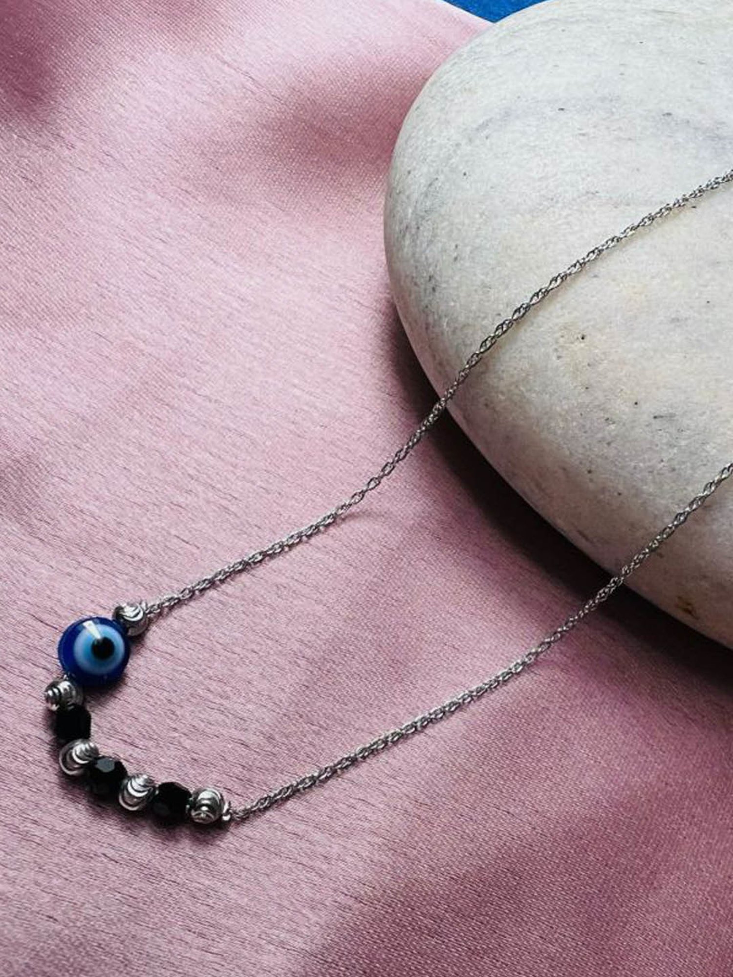 Arte Jewels 925 Sterling Silver Black Beads Evil Eye Anklet for Women & Girls (Single Anklet)