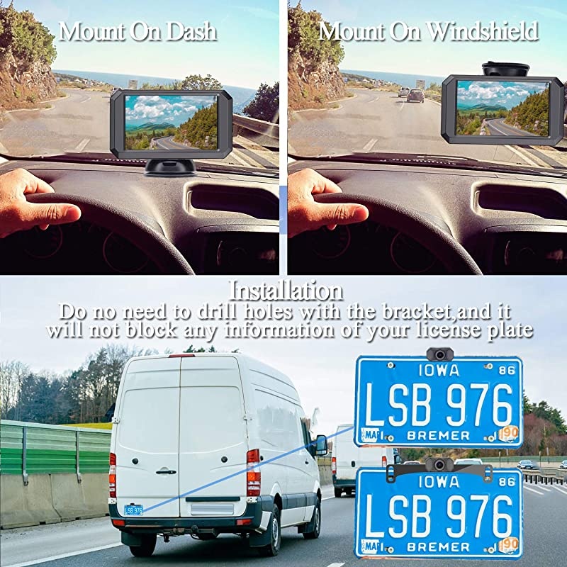 F09 5 Inch HD 1080P Wireless Backup Camera 5'' Monitor Stable Digital Signals for Trucks,Campers,Cars,SUVs,Minivans Two Video Channels Rear View Camera System Super Night Vision