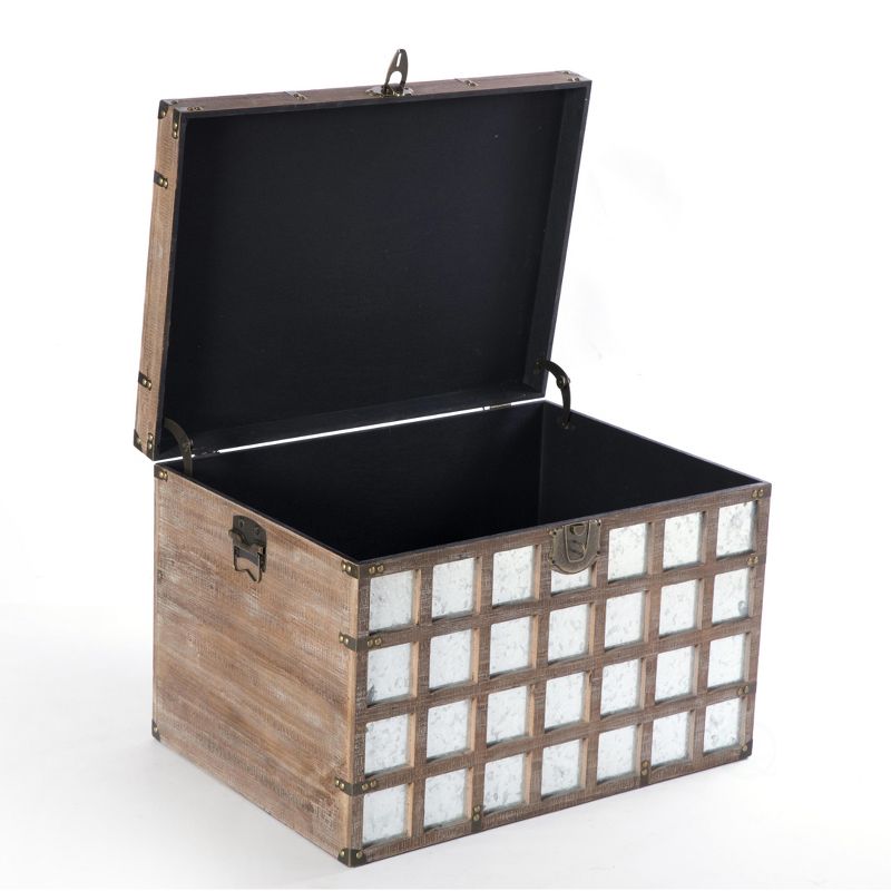Vintiquewise Vintorary Wooden Rectangle Galvanized Metal Lined Storage Trunk, Large