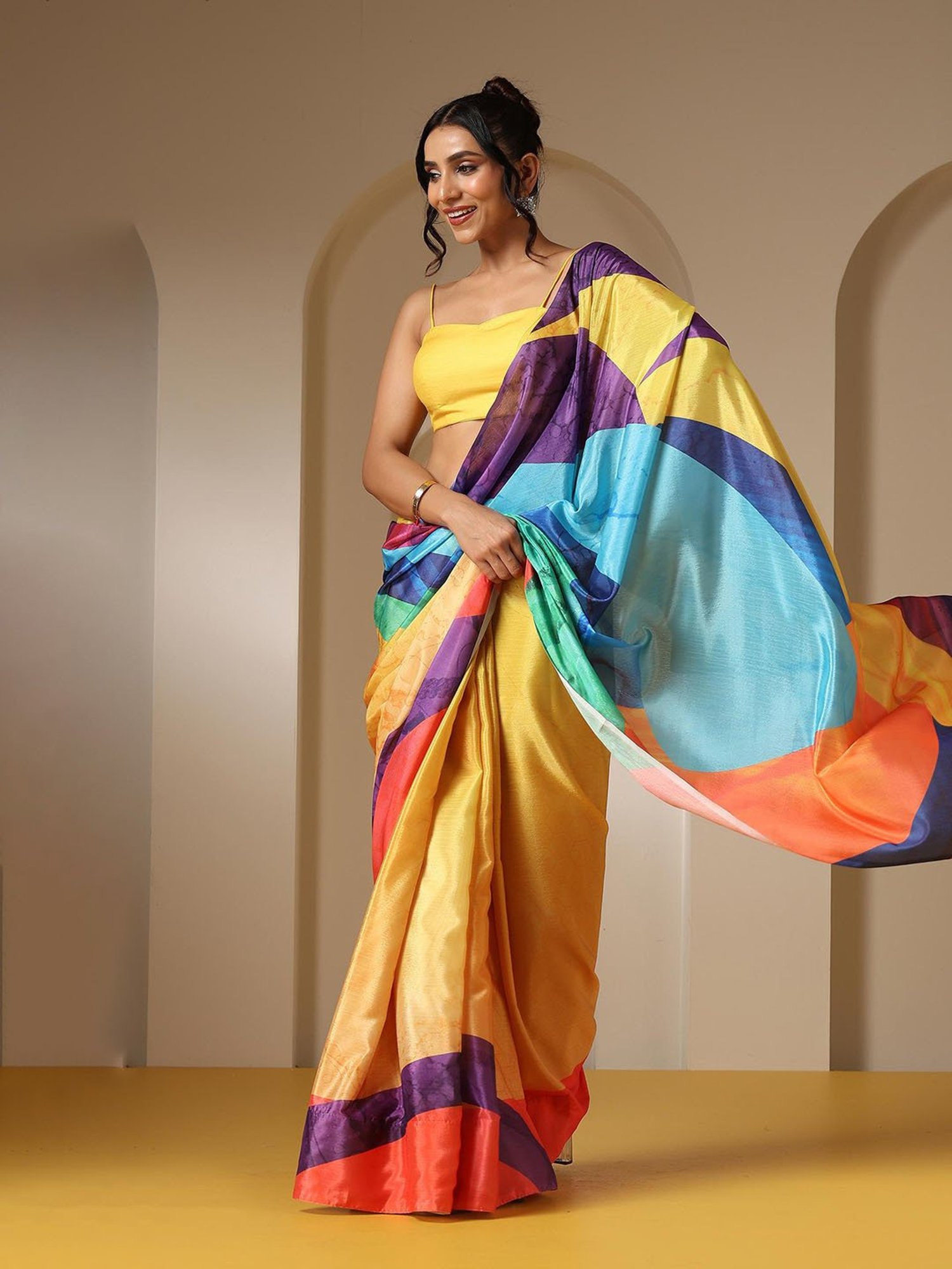Swtantra Multicolor Printed Viscose Chinon Saree With Unstitched Self Blouse