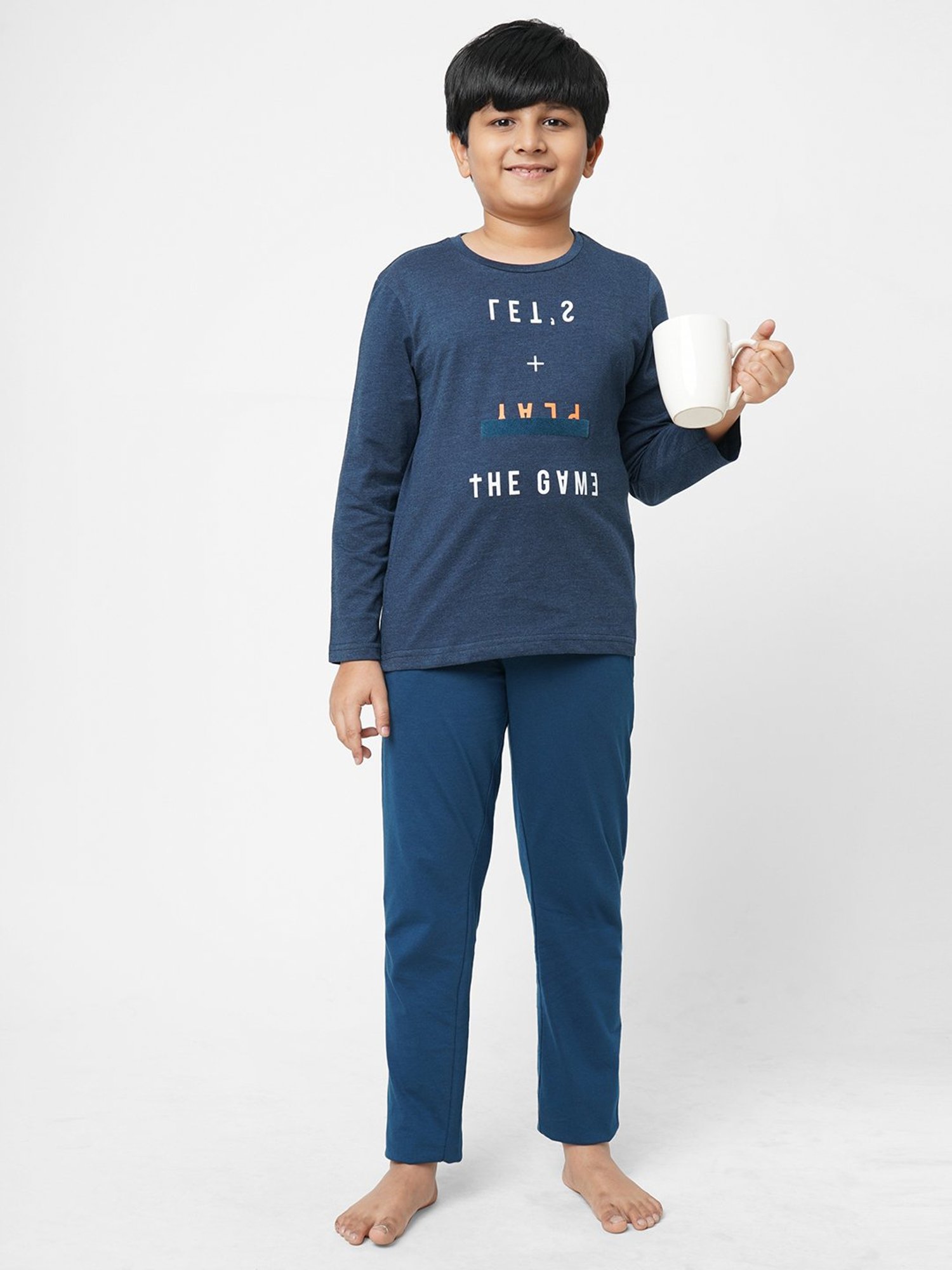 Sweet Dreams Kids Navy & Teal Printed Full Sleeves T-Shirt with Pyjamas