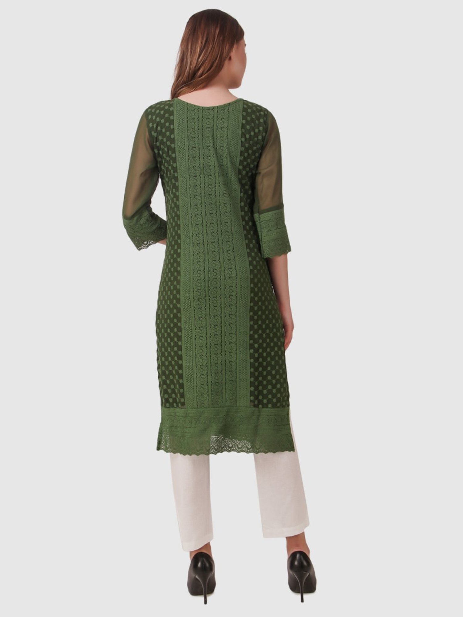 SWAGG INDIA Green Embroidered Straight Kurta