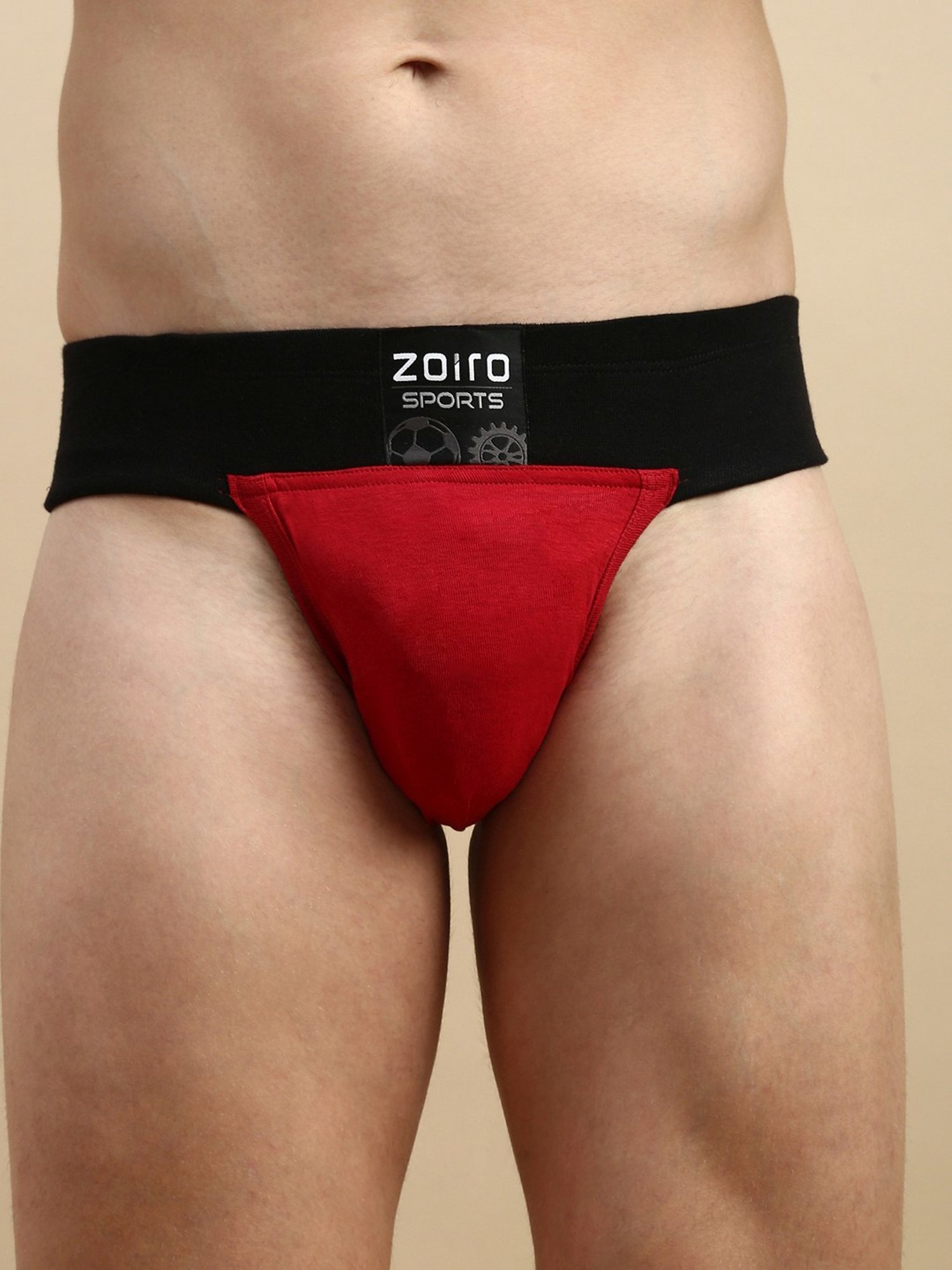 Zoiro Grey Jaspe & Chinese Red Regular Fit Colour Block Briefs - Pack Of 2