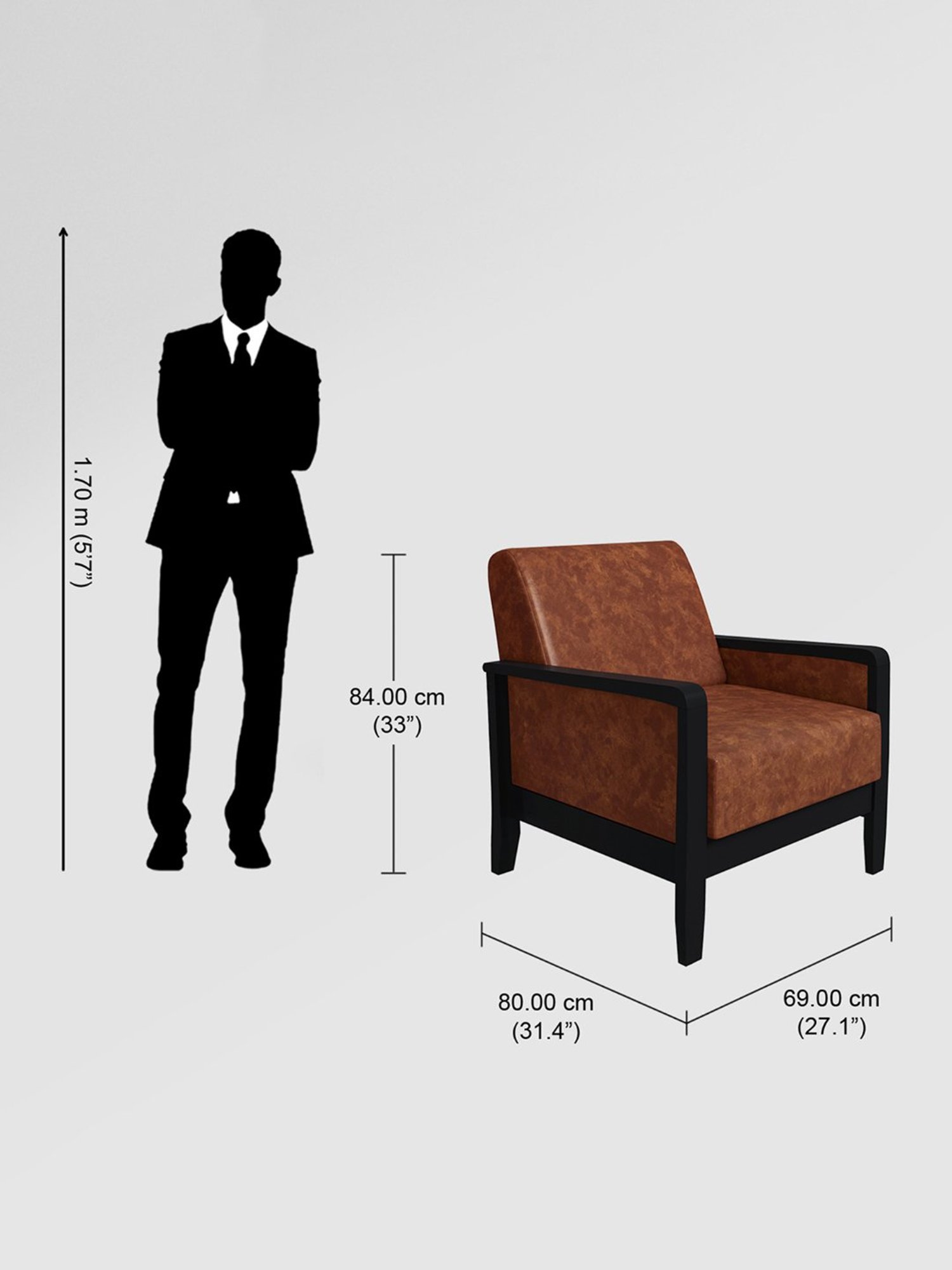 Godrej Interio Encardo Tan Wood 1 Seater Sofa