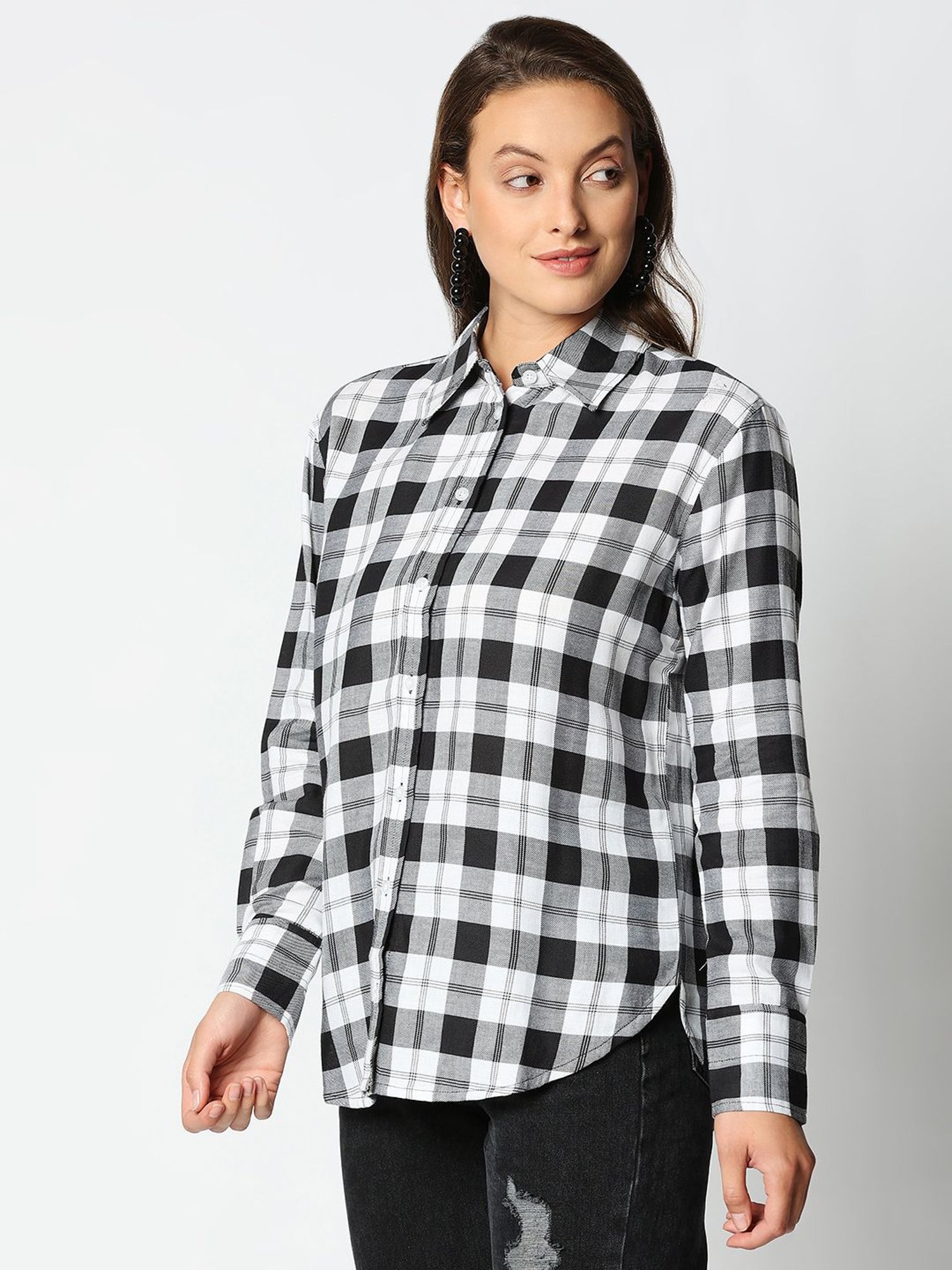 Remanika Black & White Pure Cotton Chequered Shirt