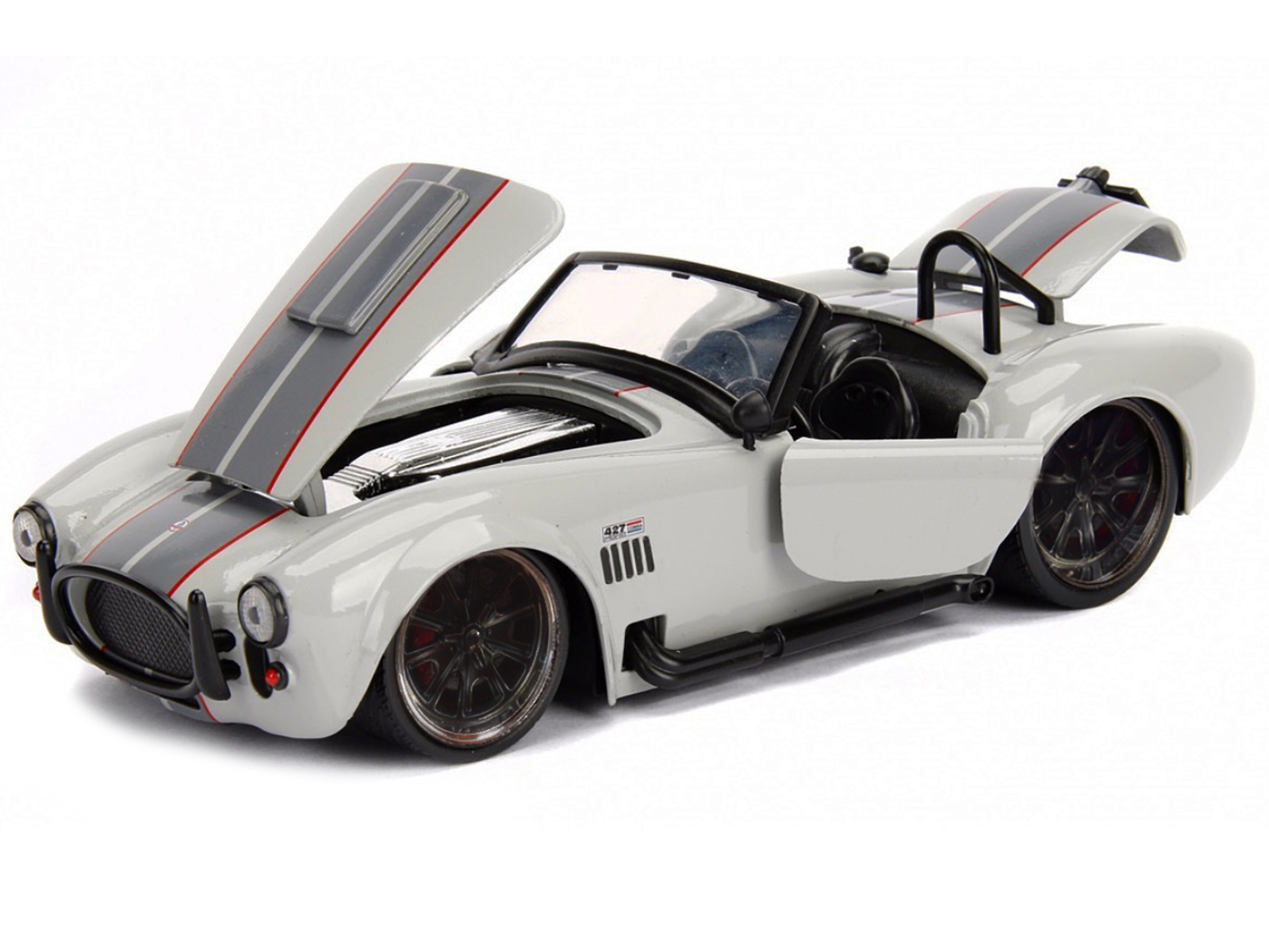 1965 Shelby Cobra 427 S/C Dark Blue Metallic with White Stripes with Printed Carroll Shelby's Signature on the Trunk 1/18 Diecast Model Car by Shelby Collectibles