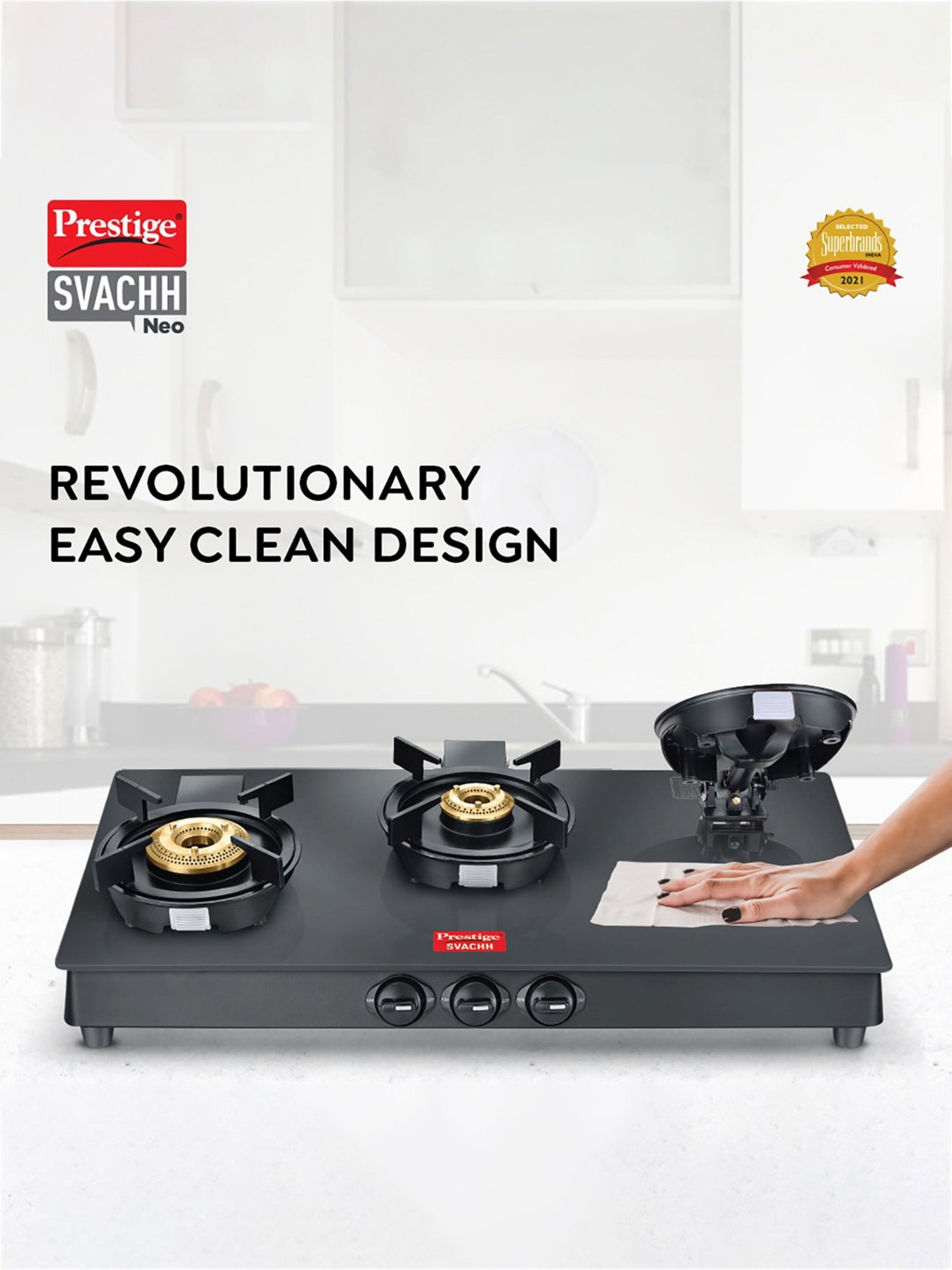 Pigeon Blackline Smart Black Glass Manual Gas Stove (2 Burners)