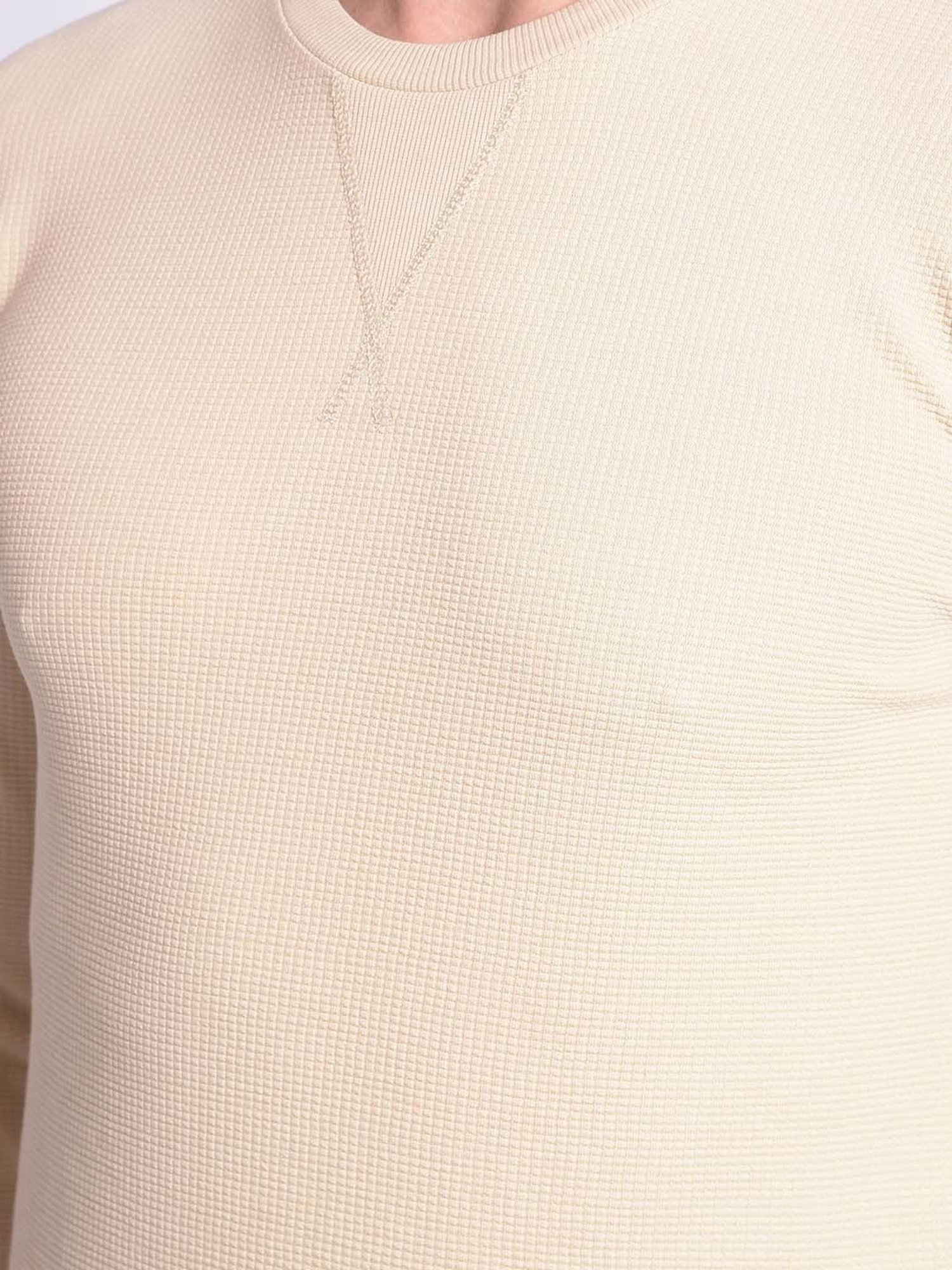 Crimsoune Club Beige Slim Fit Textured Sweatshirt