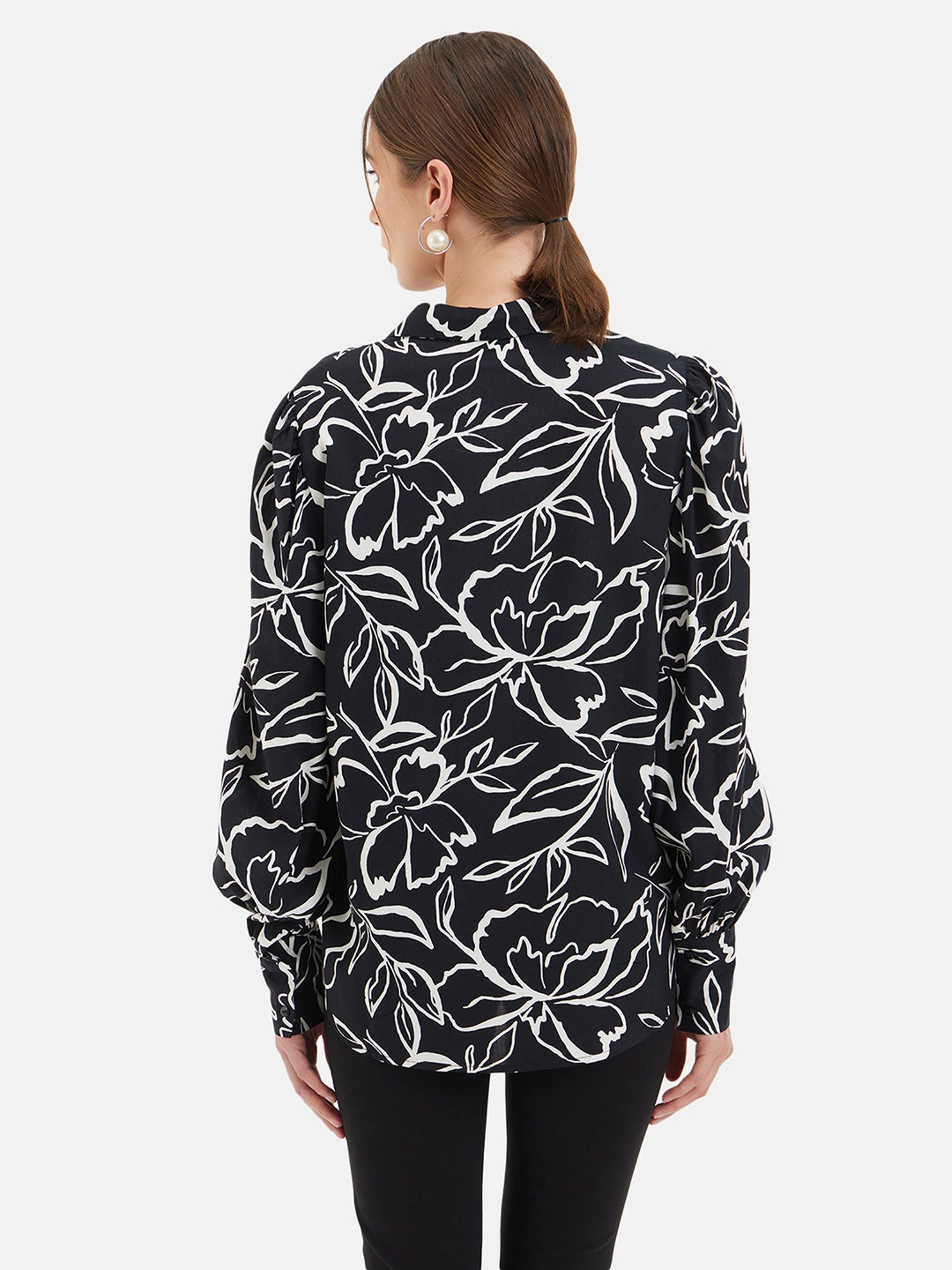 Kazo Black & White Viscose Floral Print Shirt