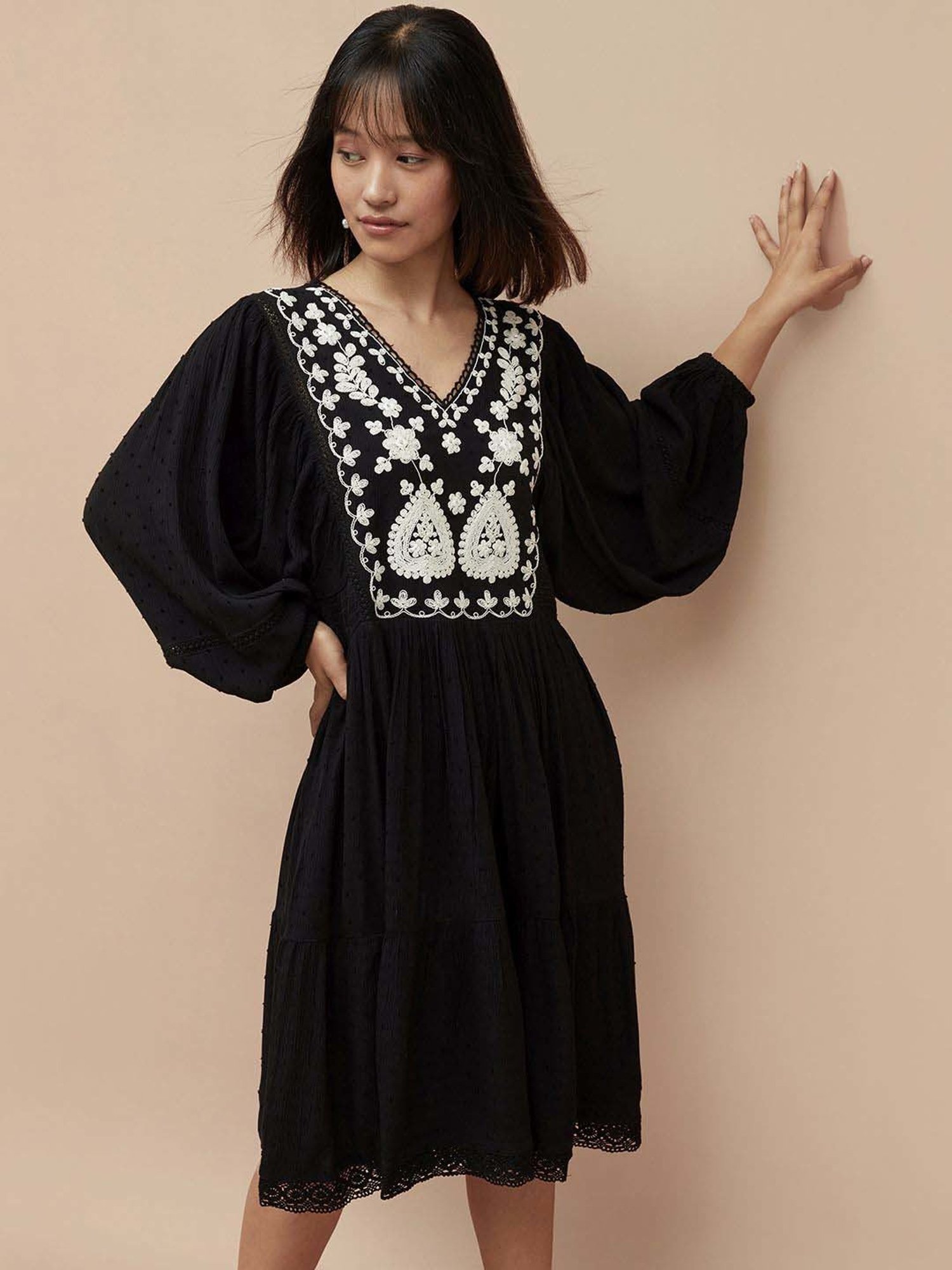 Colour Me by Melange Black Embroidered A-Line Dress