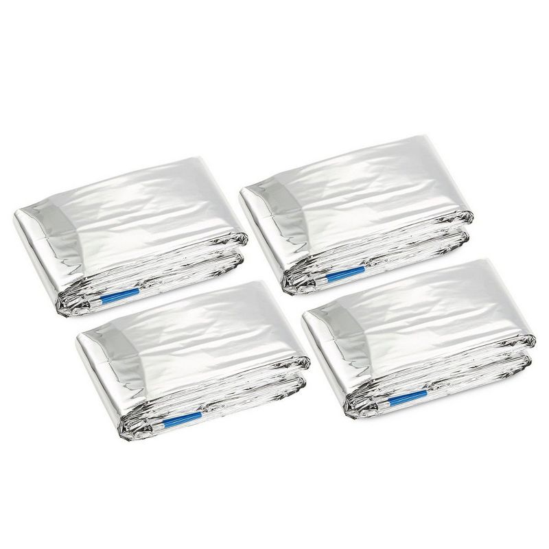 Juvale 4 Pack Emergency Thermal Foil Blankets for Survival Kit, First Aid, Outdoor Camping, 79 x 39 in.