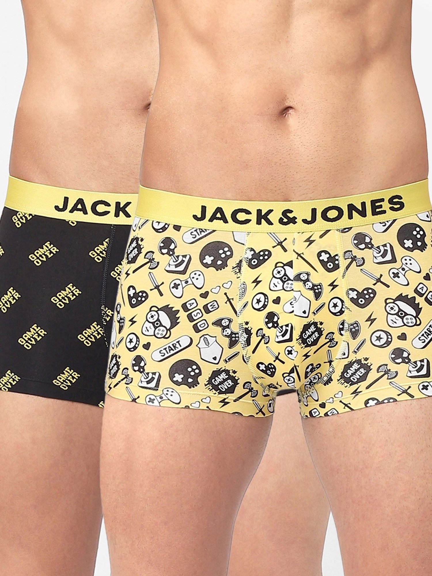 Jack & Jones Black & Yellow Printed Trunks-Pack of Two