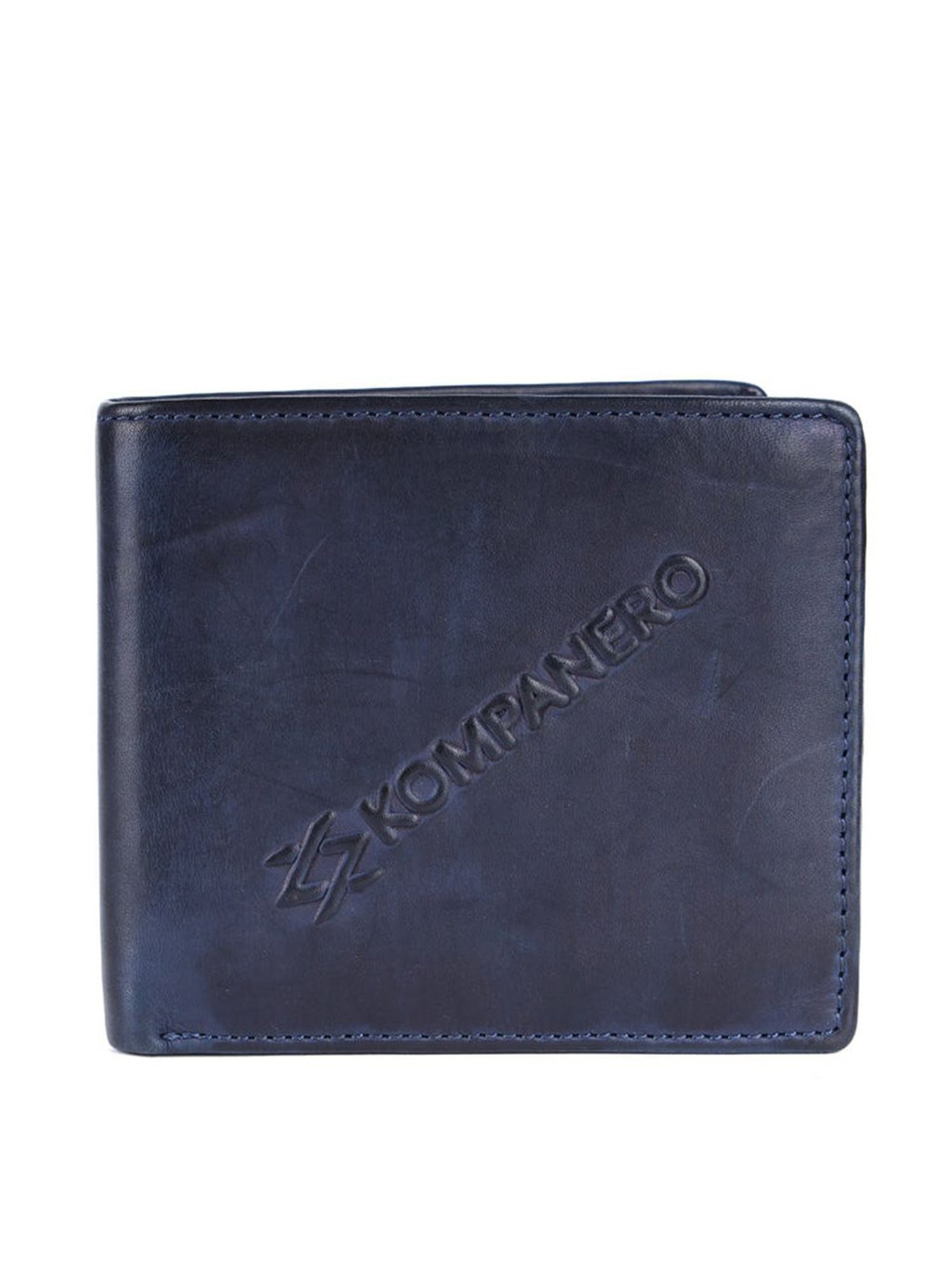 KOMPANERO Matthew Blue Leather Textured Bi-Fold Wallet