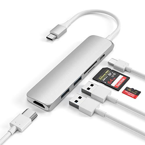 Satechi Slim Aluminum Type-C Multi-Port Adapter V2 with USB-C PD, 4K HDMI (30Hz), Micro/SD Card Readers, USB 3.0 - Compatible with 2020/2018 MacBook Pro, 2020/2019/2018 MacBook Air, 2020/2018 iPad Pro