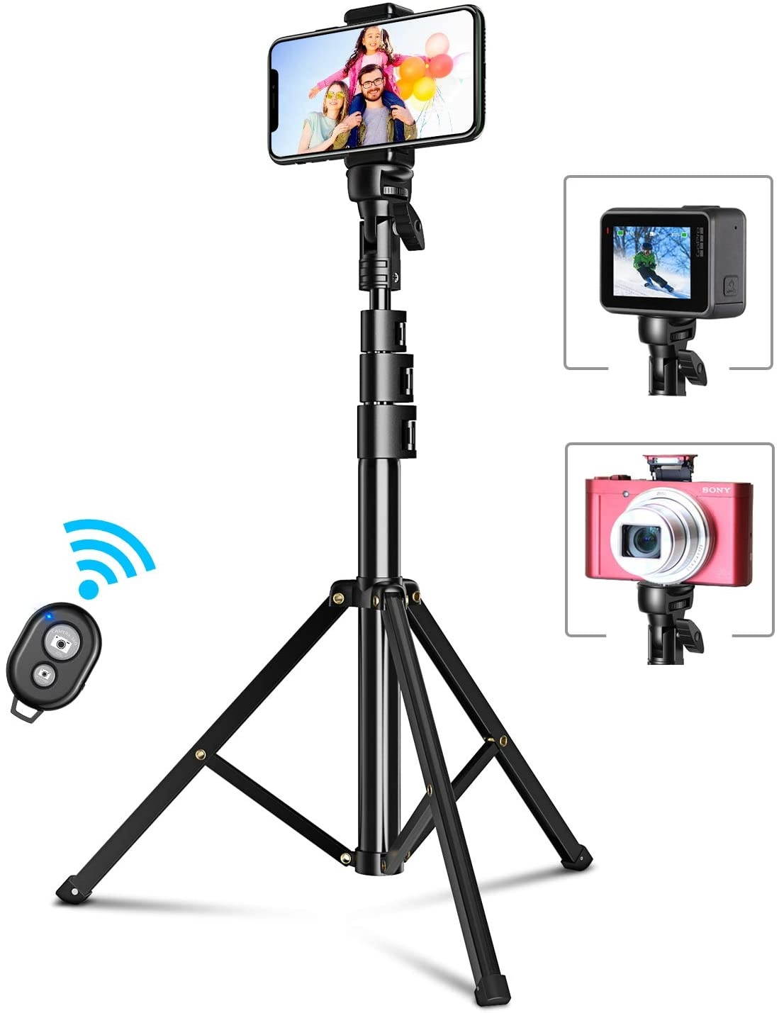 Phone Tripod, 51&ldquo; Extendable Selfie Stick Tripod Bluetooth, All-in-One Travel Tripod with Remote, Compatible with iPhone 11 Pro Max/11 Pro/11/XS/XS Max/XR/X/8, Galaxy S20/S10, Camera, Gopro