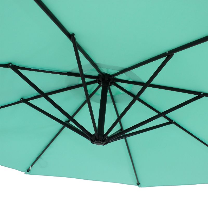 Sunnydaze Outdoor Steel Cantilever Offset Patio Umbrella with Air Vent, Crank, and Base - 9' - Seafoam