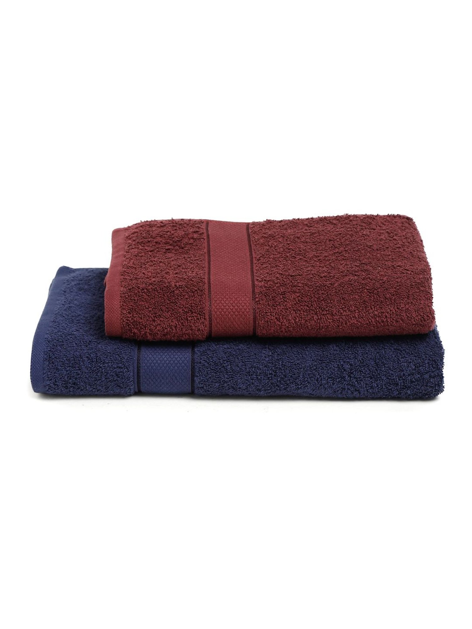 Creeva Navy & Wine 525 GSM Cotton Bath Towel Set of 2