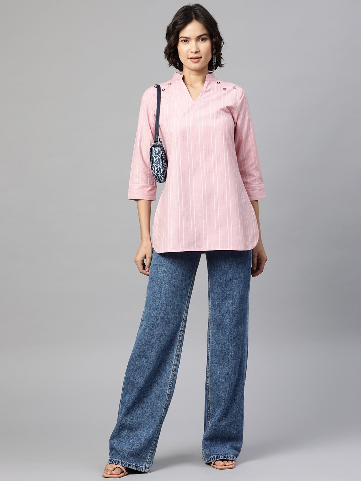 Cottinfab Pink Self Design Ethnic Cotton Top