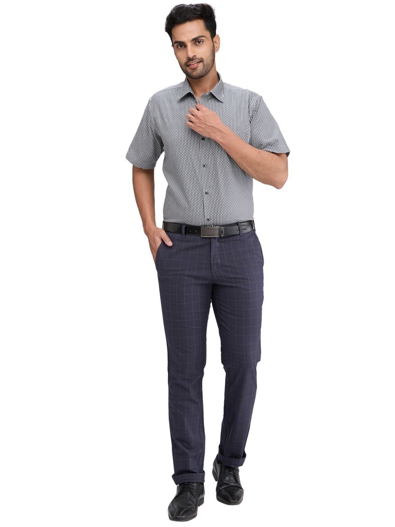 Colorplus Grey Contemporary Fit Checks Trousers