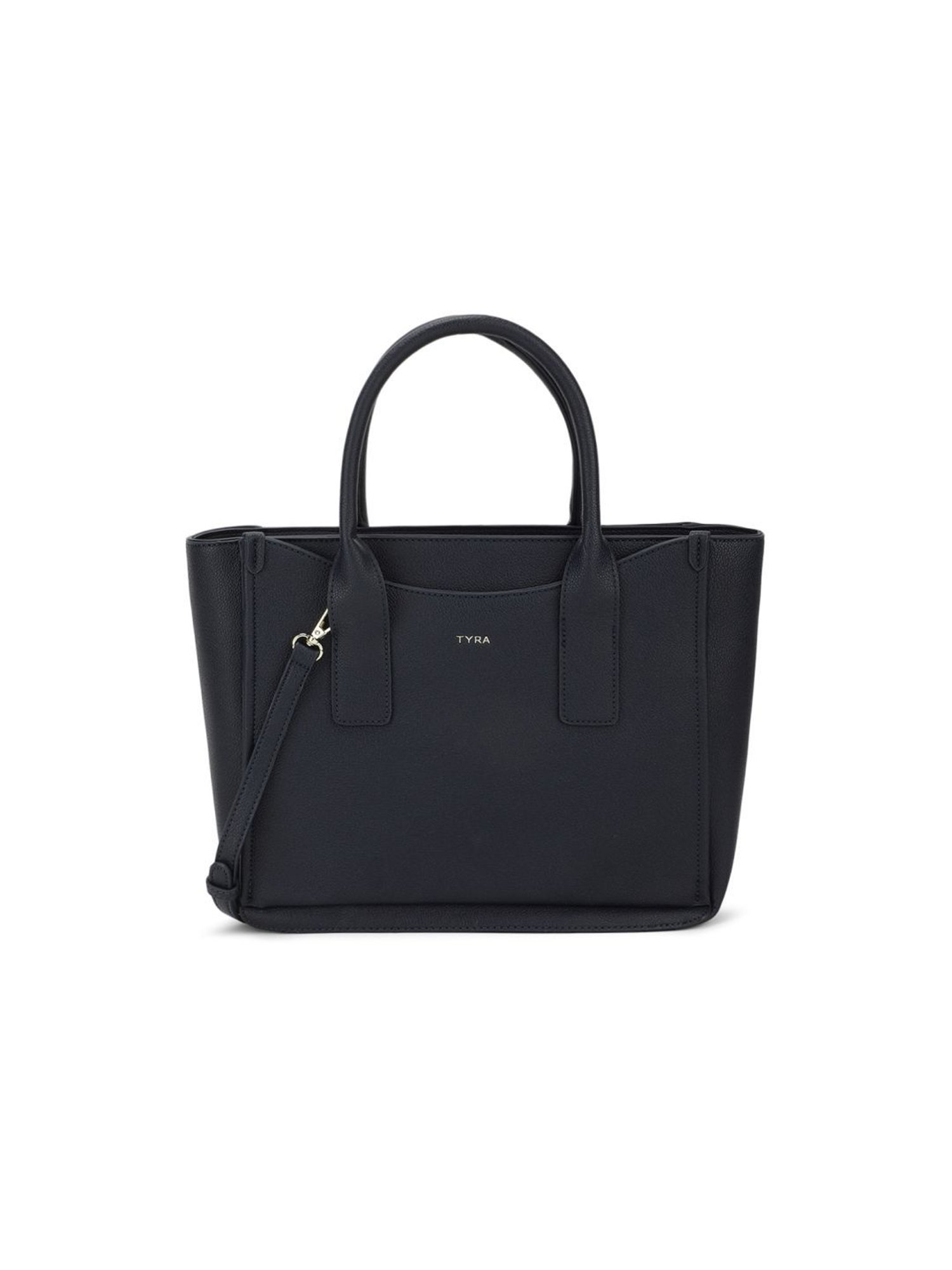 Tyra Eslia Navy Solid Faux Leather Tote Handbag