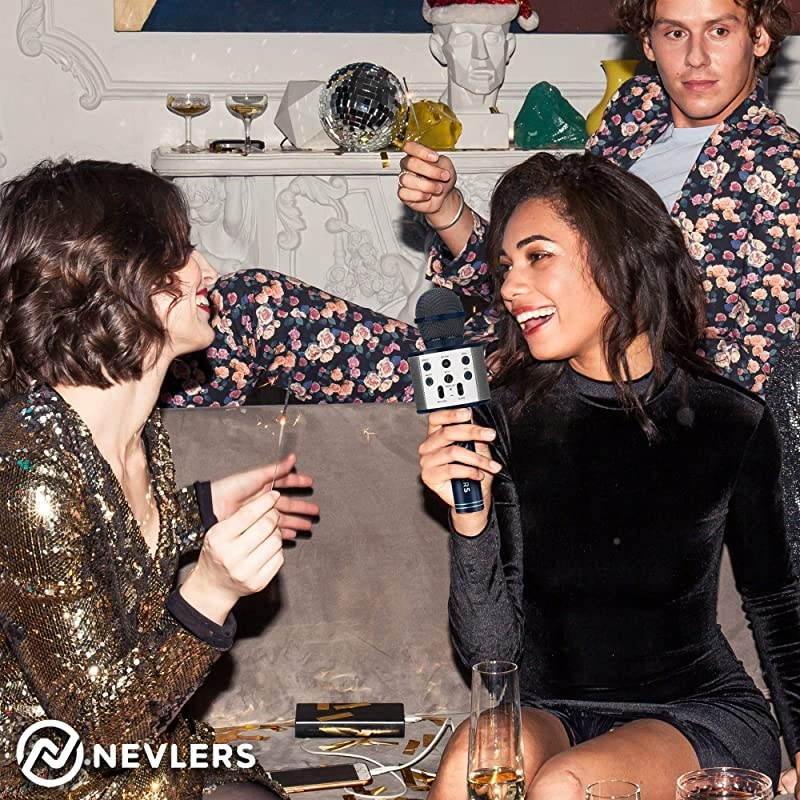 Karaoke Microphone with Wireless Bluetooth Speaker and Recording Options, Easy to Use Portable Handheld Karaoke Machine for Kids and Adults - Navy Blue - Great for Father's Day