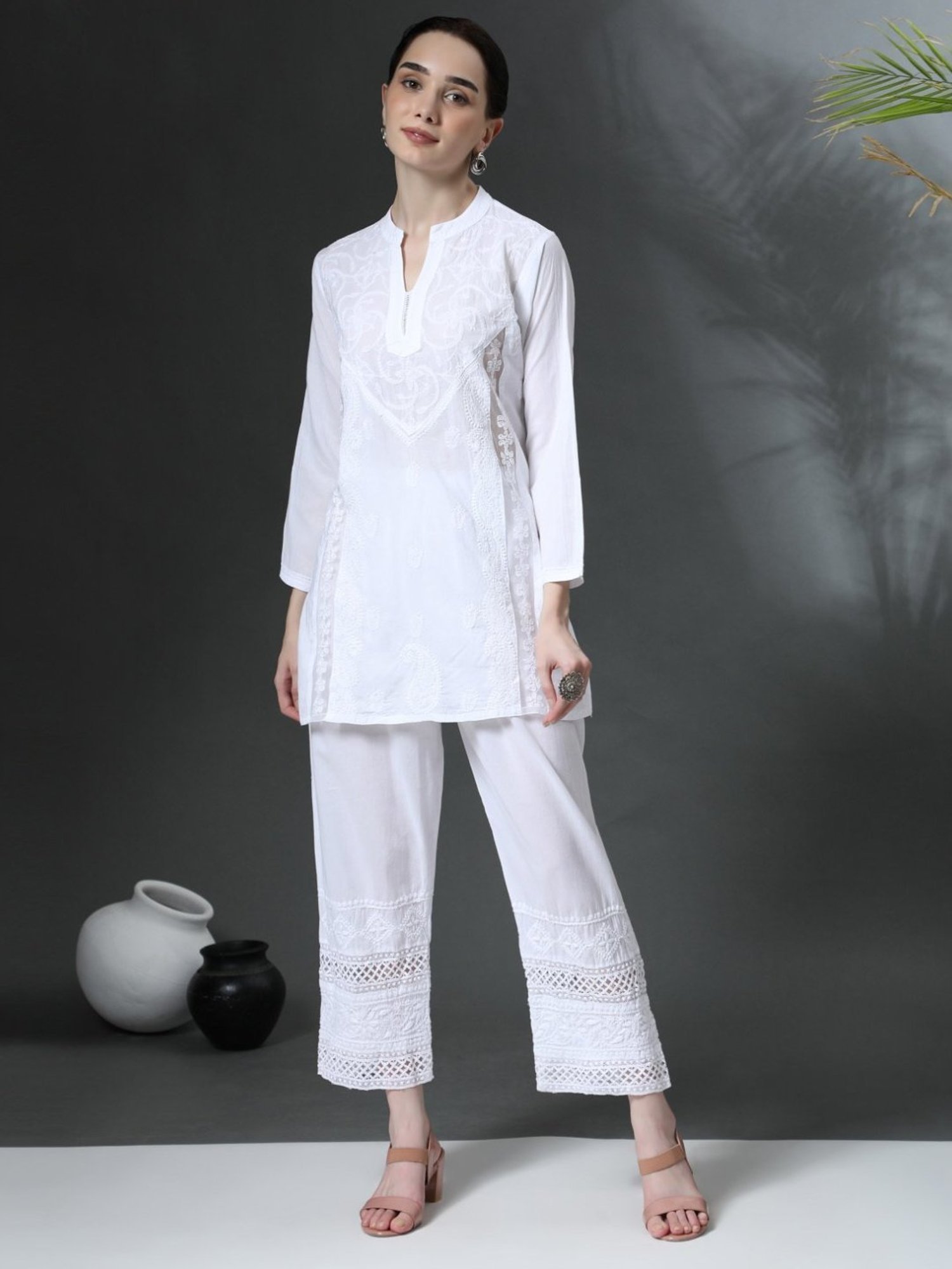 House Of Kari HOK Chikankari Cotton Pant Trouser White