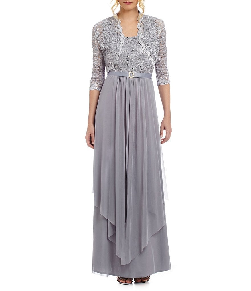 R & M Richards Sequined Lace & Chiffon 2-Piece Jacket Dress