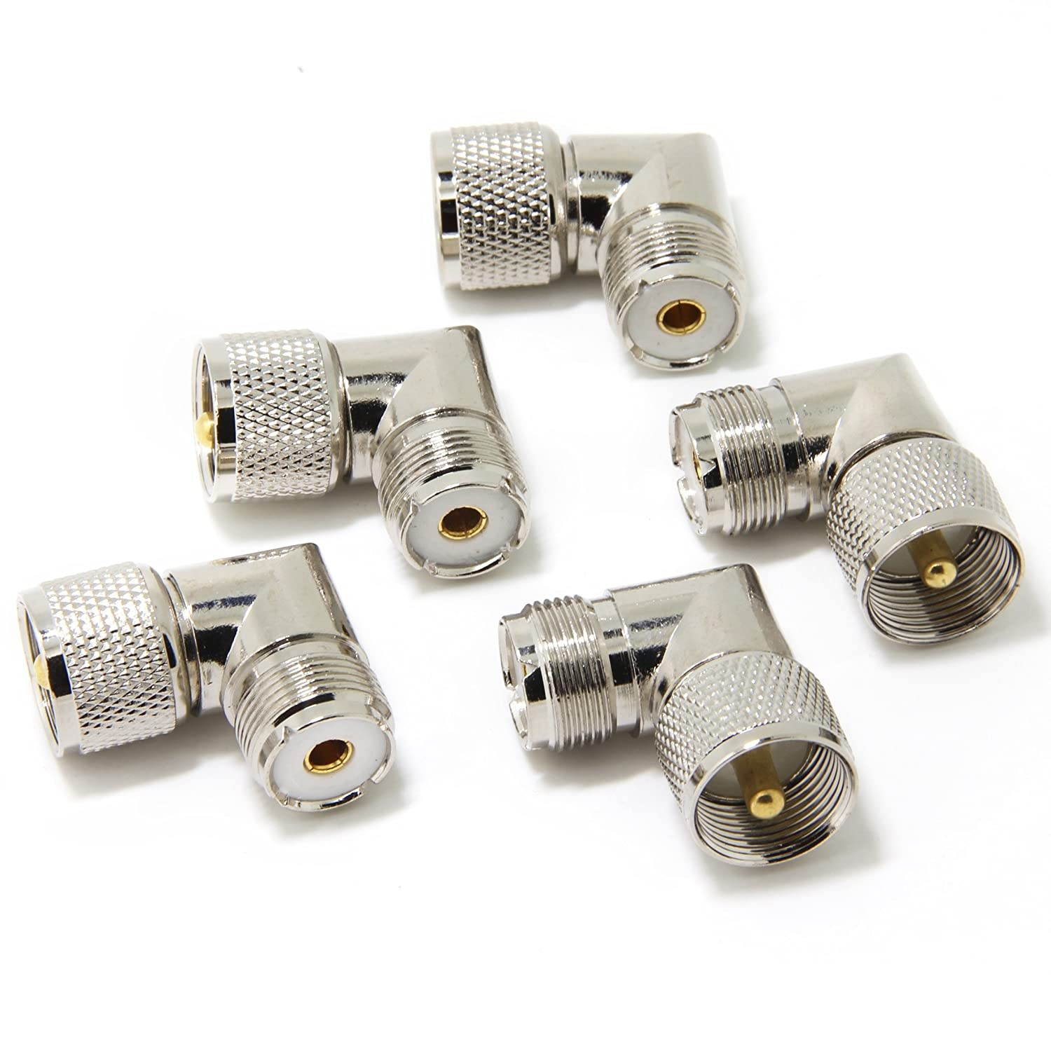 Ancable UHF PL-259 Male to UHF PL-259 Female L Shape Right Angle 90 Degree RF Coaxial Adapter Connector for CB Ham Radio Antenna Pack of 5