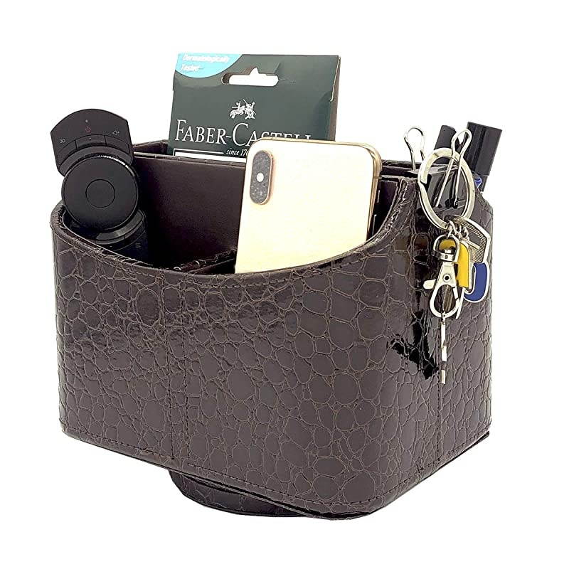 Colorful PU Leather 360 Degrees Rotatable Remote Control/Controller Organizer, Spinning TV Guide/Mail/Media Desktop Organizer Caddy Holder (Black)