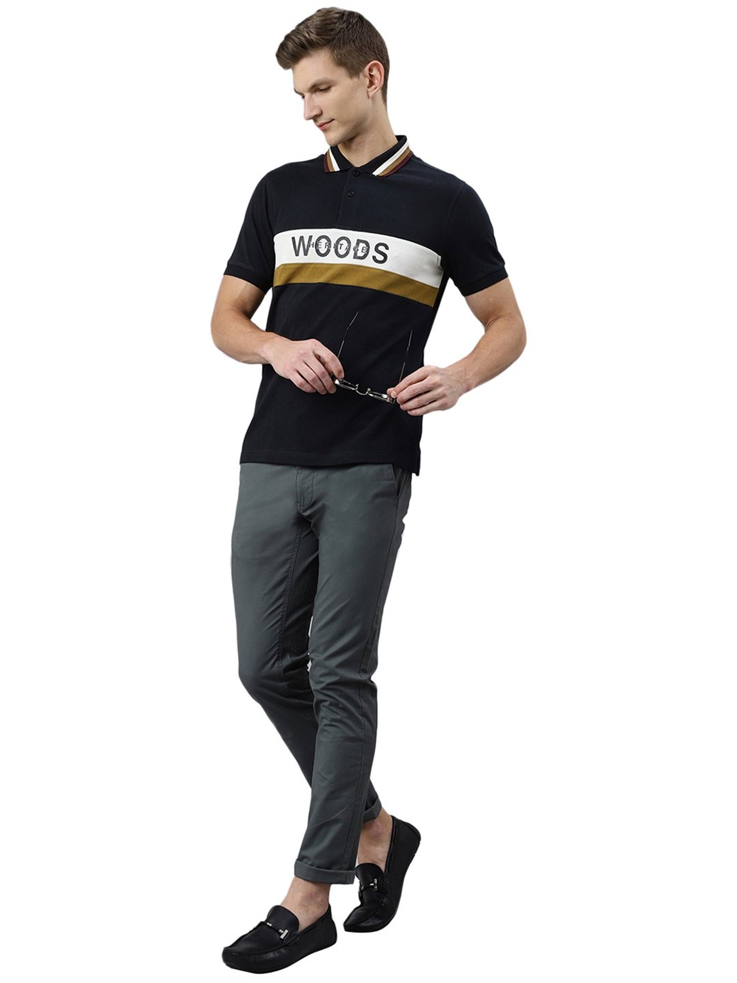 Woods Slate Grey Regular Fit Flat Front Trousers