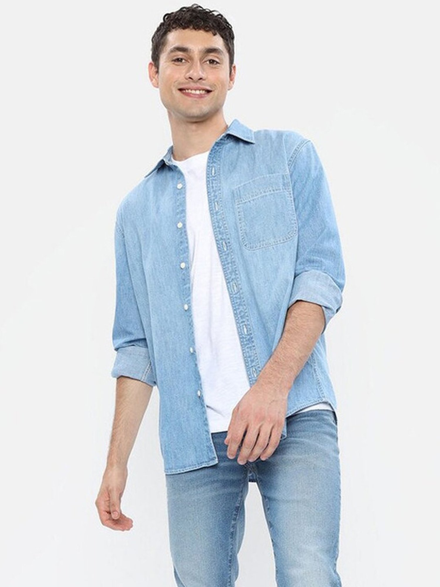 American Eagle Outfitters Blue Cotton Regular Fit Denim Shirt