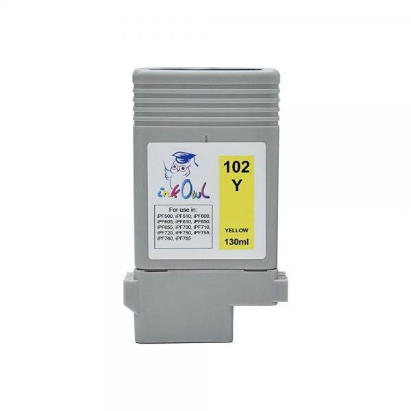 InkOwl Compatible Ink Cartridge Replacement for CANON PFI-102Y (130ml, Yellow) - iPF500 iPF510 iPF600 iPF605 iPF610 iPF650 iPF655 iPF700 iPF710 iPF720 iPF750 iPF755 iPF760 iPF765