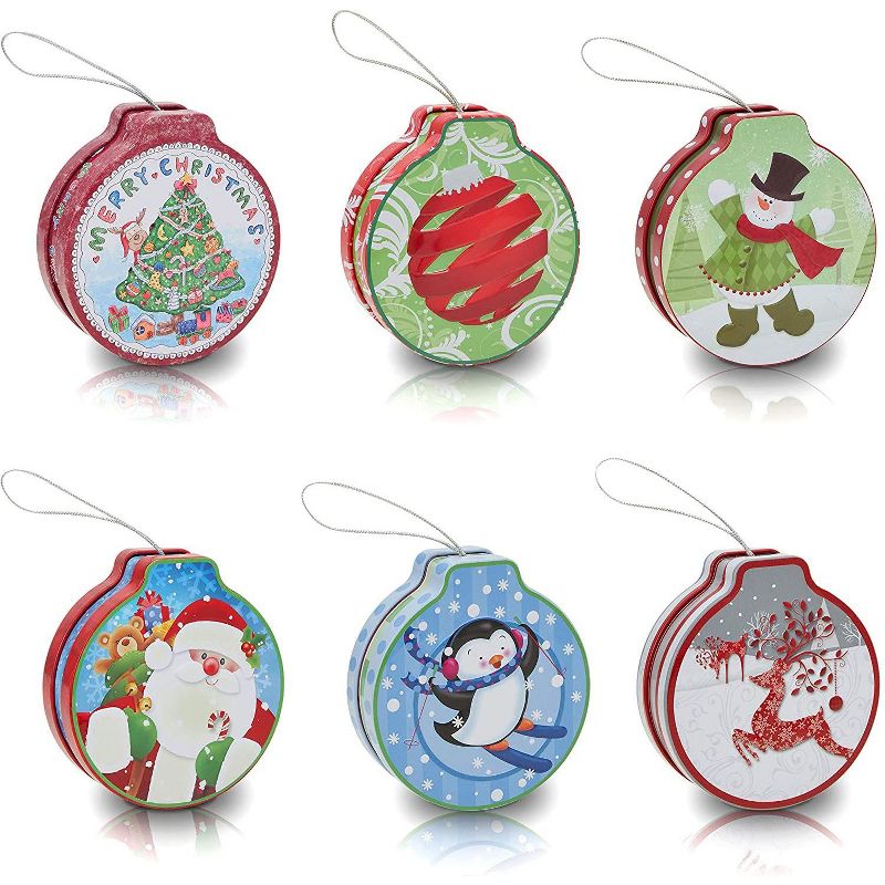 Set of 6 Christmas Empty Metal Cookie Nesting Tins Box Storage Containers for Cookie Candy Gift