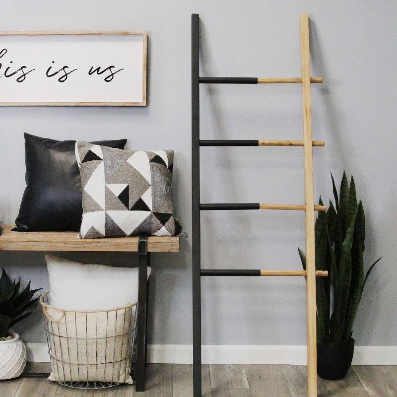 20.50" x 60" Wood and Metal Decorative Ladder Black/Natural - Stratton Home Décor
